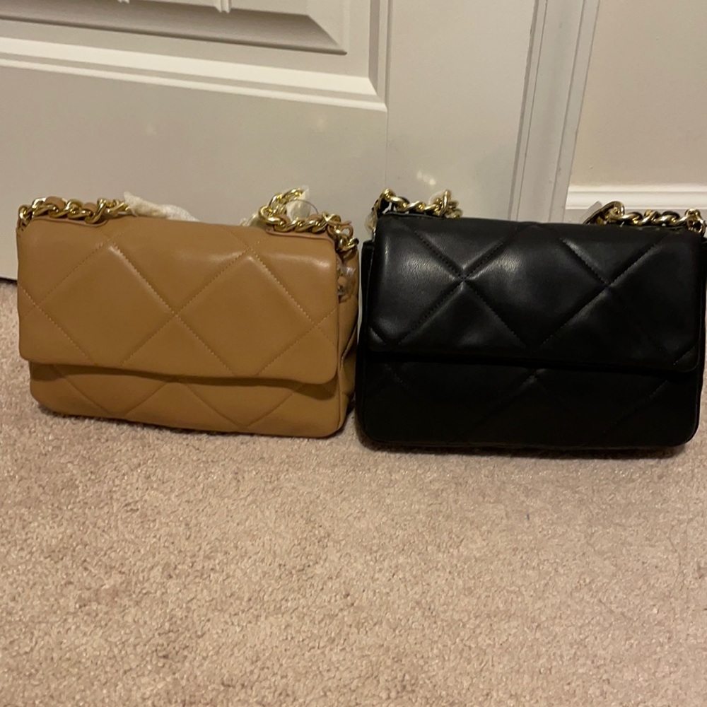 Quilted taupe and black bag